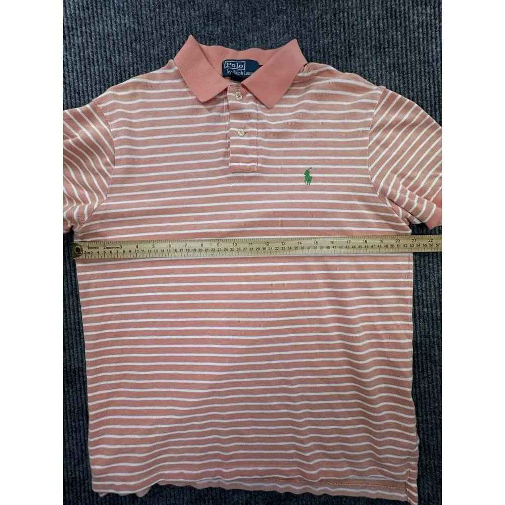 Polo Ralph Lauren Polo Mens Large Orange Striped Short Sleeve Shirt  100% Cotton